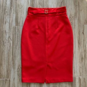 Eva Mendes NY&Co red pencil skirt with buckle EUC